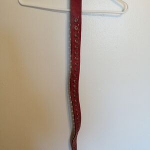 Red Leather Belt with Silver Accents